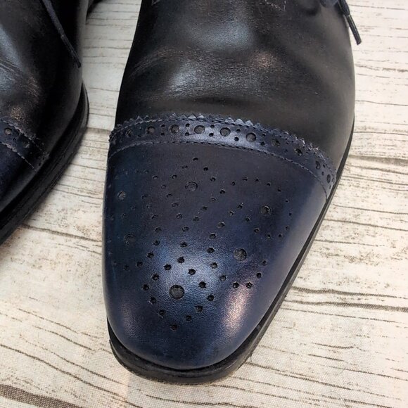 Zampiere Black and Blue Cap Toe Mens Oxford Dress Shoes Size 10.5 - Picture 2 of 10